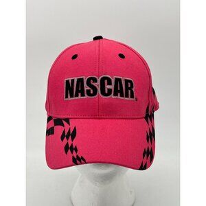 NASCAR Pink Cotton Cap Hat With Black Checkered Flag Design & Adjustable Strap